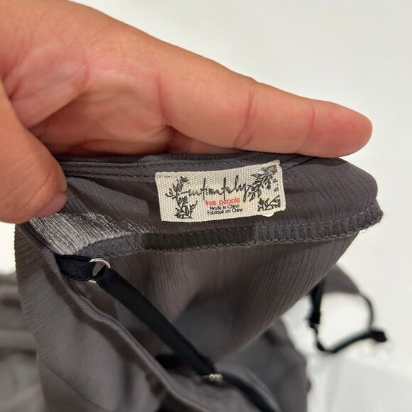 Free People Intimately Slip Dress Gray Ruffle Hem Tie Front Size S - Picture 3 of 3